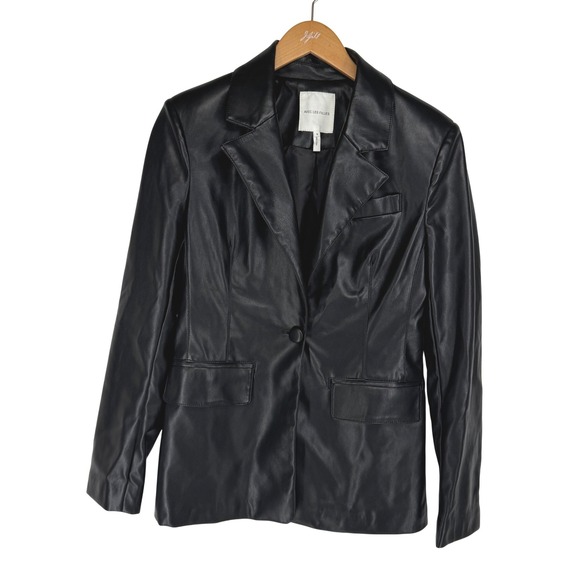 Avec Les Filles Jackets & Blazers - Avec Les Filles Womens Black Faux Vegan Leather Tailored Blazer Jacket Oversized